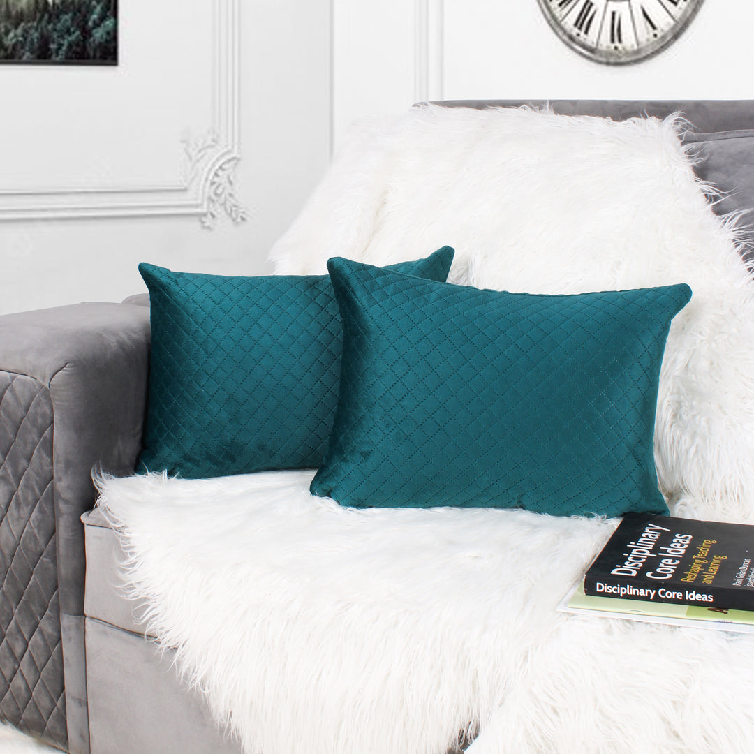 Both Side Quilted Velvet Rectangular Cushion Cover (Set of 2), luxury