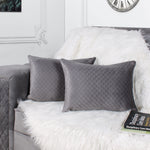 Load image into Gallery viewer, Both Side Quilted Velvet Rectangular Cushion Cover (Set of 2), Grey