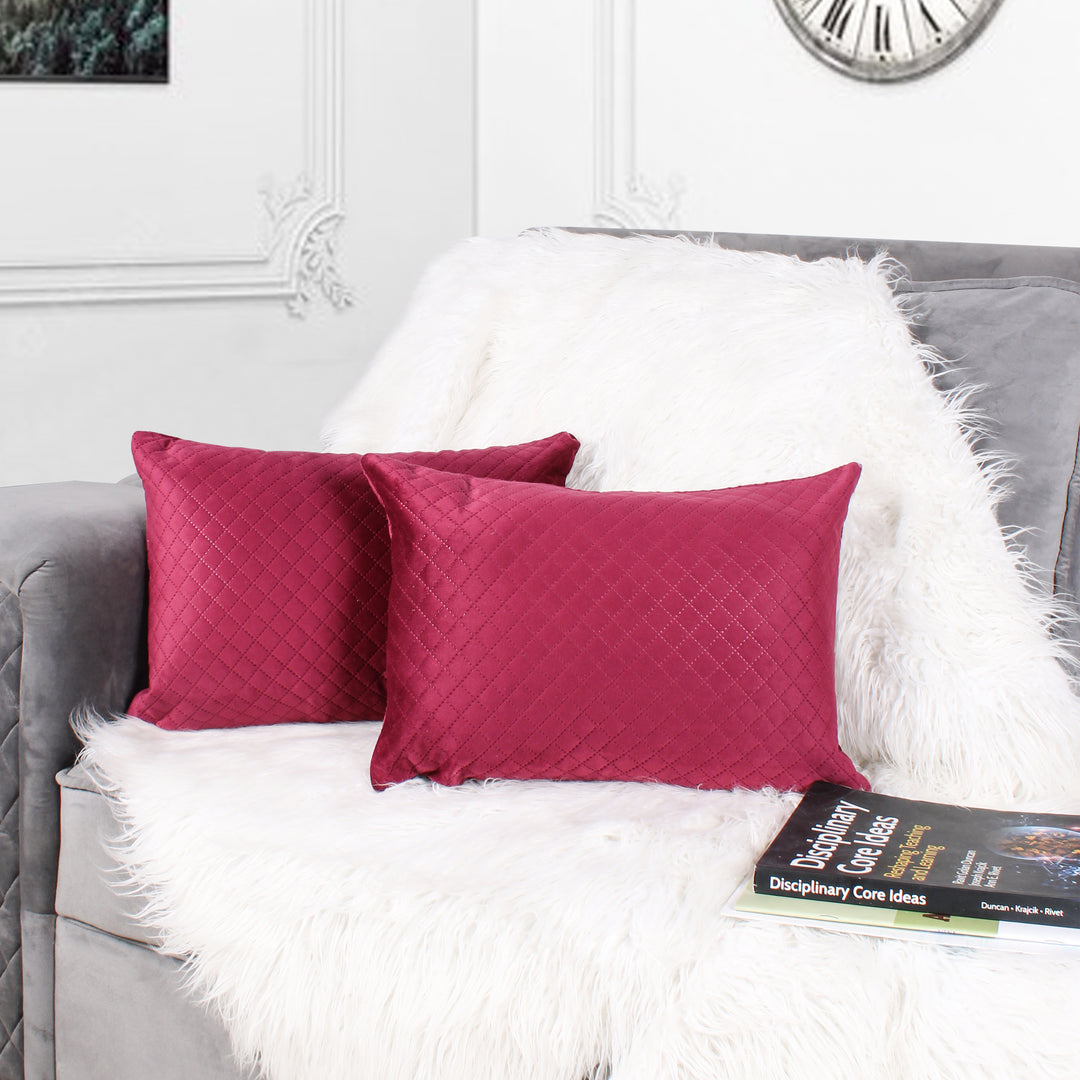 Both Side Quilted Velvet Rectangular Cushion Cover (Set of 2), Maroon
