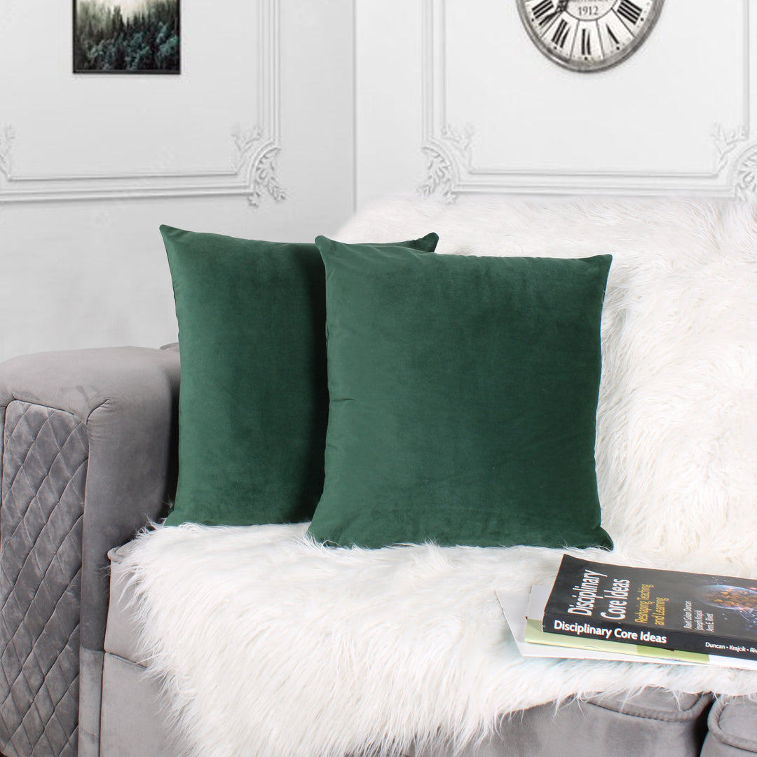 Soft Luxurious Velvet Cushion Covers Set of 2, Green