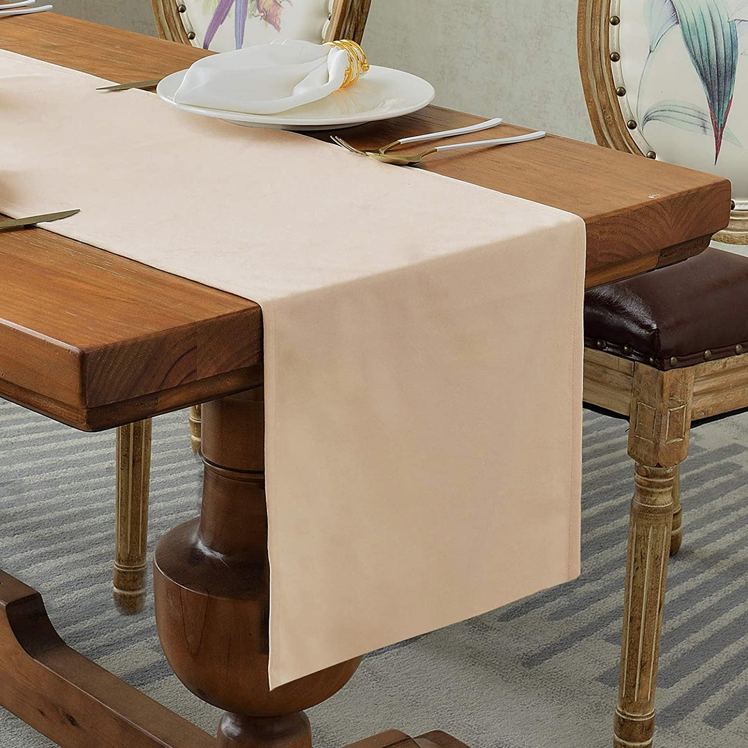 Luxurious Velvet Table Runner for Elegant Dining, Beige