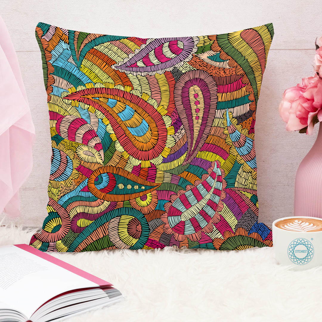 Abstract Printed Cotton Canvas Cushion Covers, Set of 5