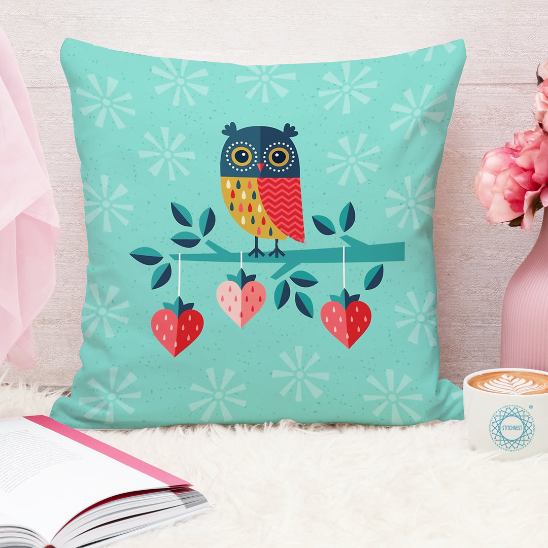 Owl Printed Cotton Canvas Cushion Cover, Pack of 5