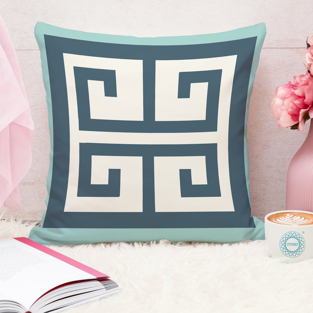 Geometrical Printed Canvas Cotton Cushion Covers, Set of 2 (24 x 24 Inches)