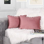 Load image into Gallery viewer, Both Side with PomPom Quilted Velvet Rectangular Cushion Cover (Set of 2), Peach