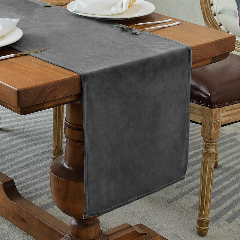 Luxurious Velvet Table Runner for Elegant Dining, Grey