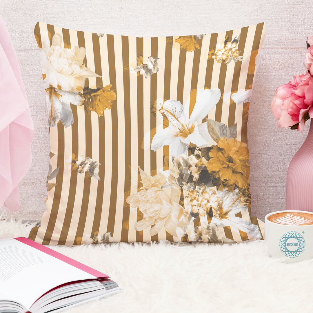 Multi-Color Tulip Printed Canvas Cotton Cushion Covers, Set of 5
