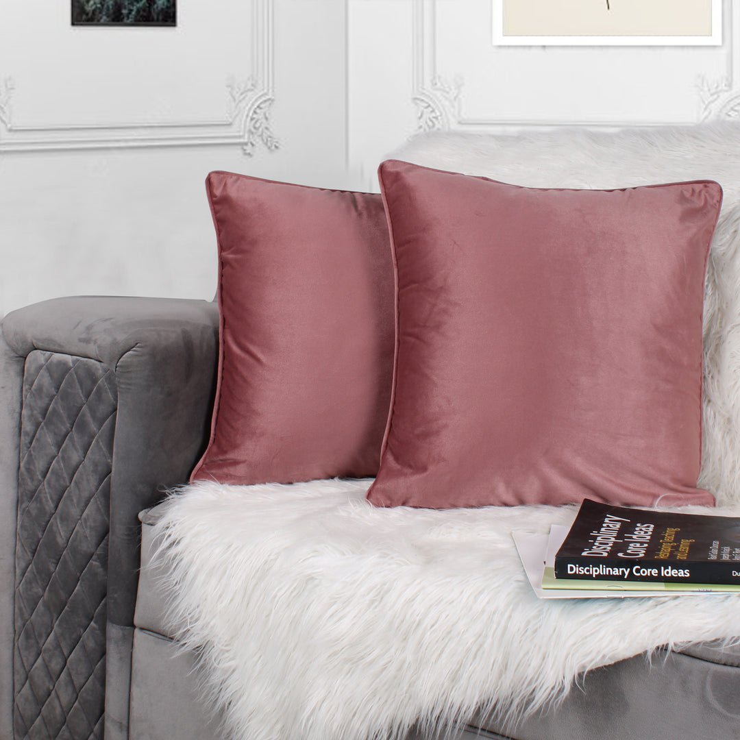 Velvet Cushion Cover With Piping - Perfect for Home Décor Set of 2, Peach