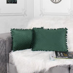 Load image into Gallery viewer, Both Side with PomPom Quilted Velvet Rectangular Cushion Cover (Set of 2), Green