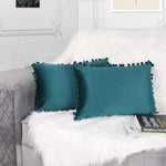 Load image into Gallery viewer, Both Side with PomPom Quilted Velvet Rectangular Cushion Cover (Set of 2), Green