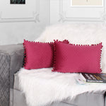 Load image into Gallery viewer, Both Side with PomPom Quilted Velvet Rectangular Cushion Cover (Set of 2), Maroon