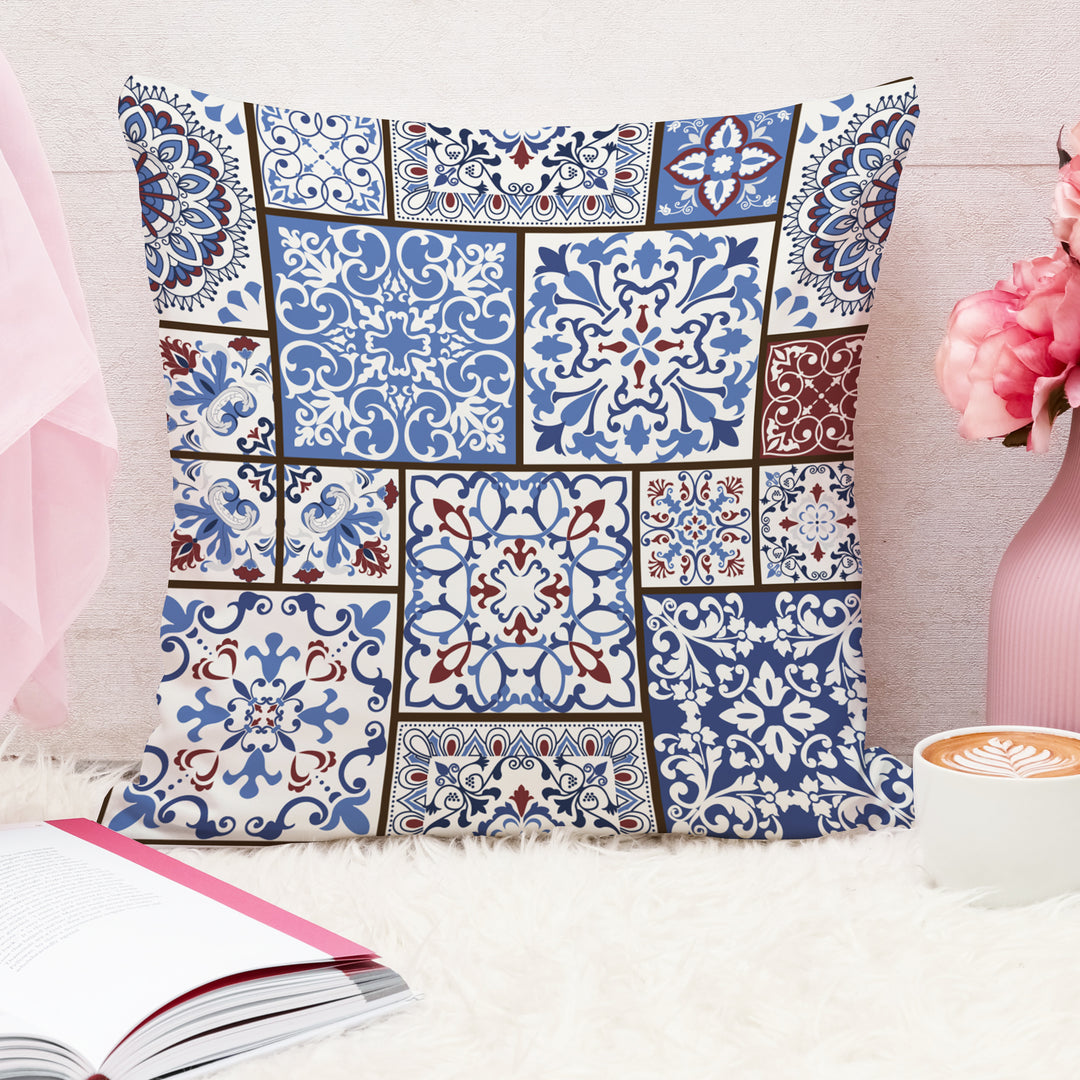 Ethnic Persian Art Box Printed Canvas Cotton Rectangular Cushion Covers, Set of 2 (24 x 24 Inches)