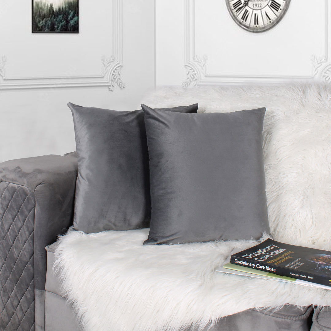 Soft Luxurious Velvet Cushion Covers Set of 2, Grey