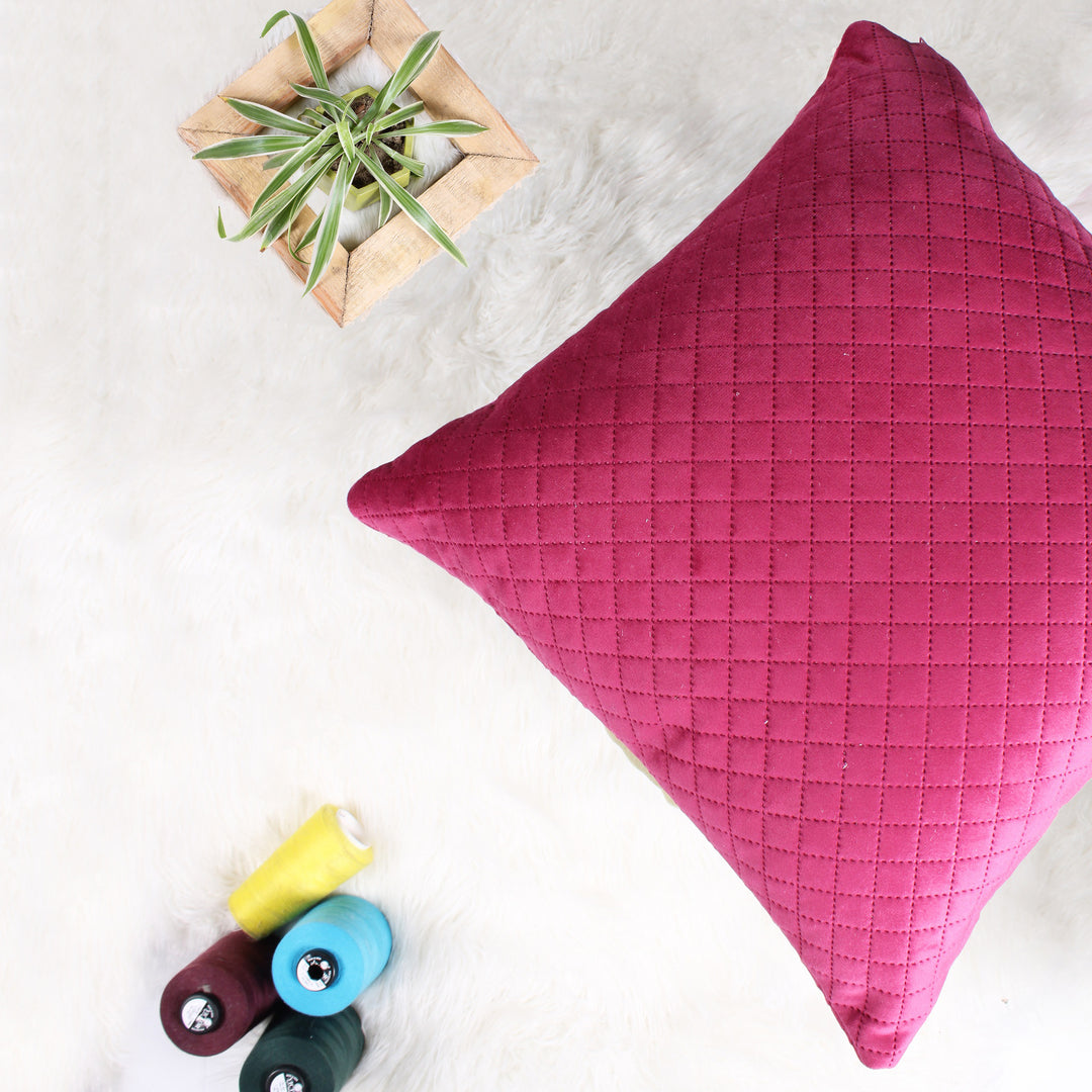 Both Side Quilted Velvet Cushion Cover (Set of 2), Maroon