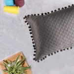 Load image into Gallery viewer, Both Side with PomPom Quilted Velvet Rectangular Cushion Cover (Set of 2), Grey