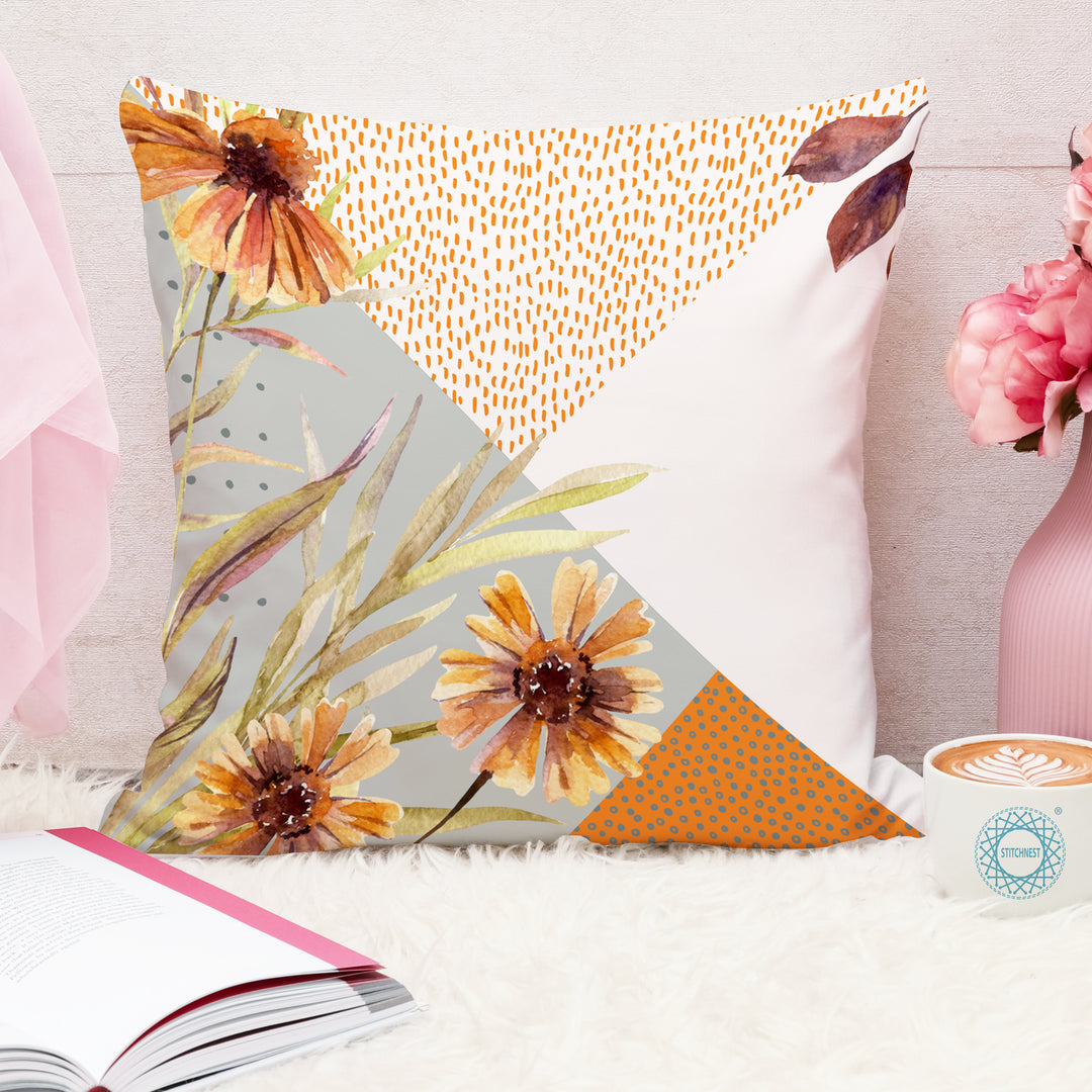 Multi-Color Tulip Printed Canvas Cotton Cushion Covers, Set of 5