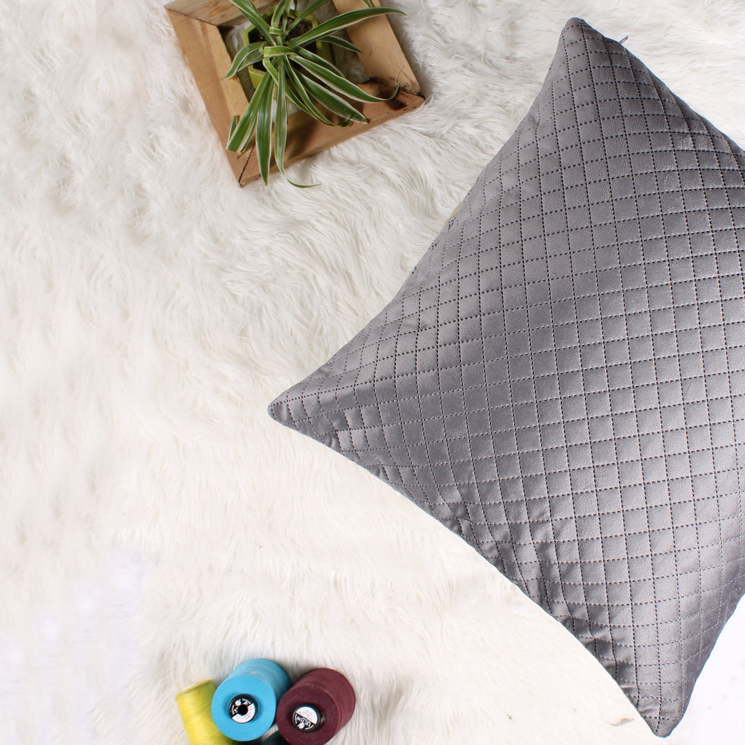 Both Side Quilted Velvet Cushion Cover (Set of 2), Grey