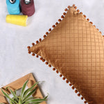 Load image into Gallery viewer, Both Side with PomPom Quilted Velvet Rectangular Cushion Cover (Set of 2), Brown