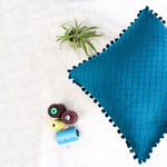 Load image into Gallery viewer, Both Side with PomPom Quilted Velvet Cushion Cover (Set of 2), Blue