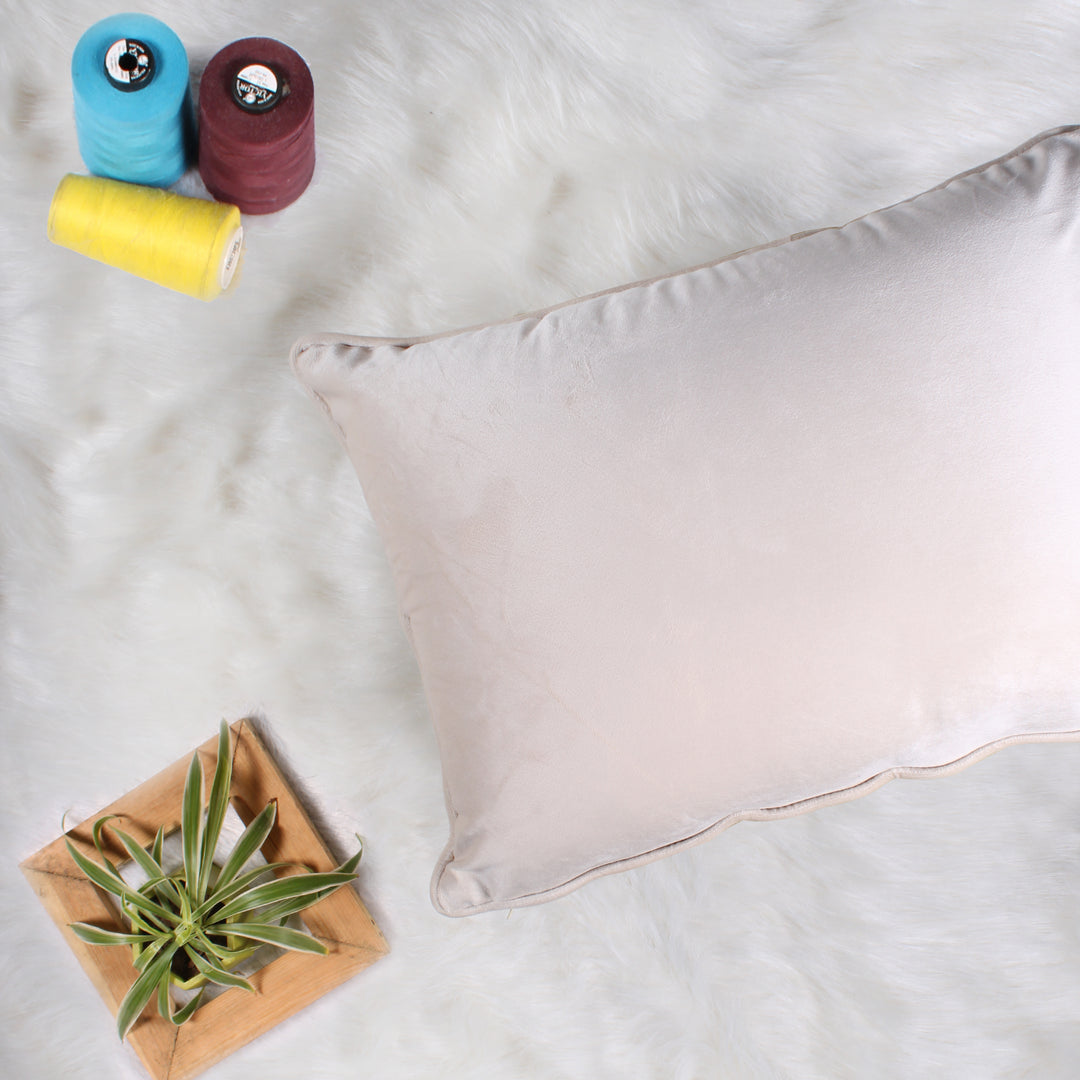 Velvet Cushion Cover With Piping - Perfect for Home Décor Rectangular (Set of 2), Beige