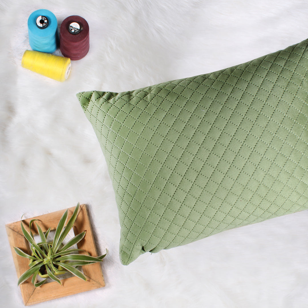 Both Side Quilted Velvet Rectangular Cushion Cover (Set of 2), Mehndi