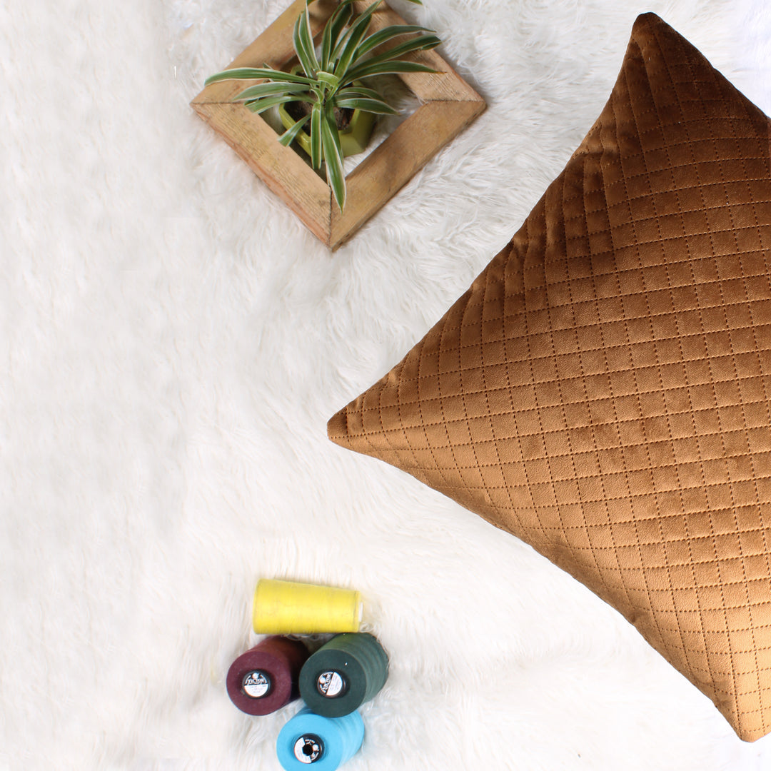 Both Side Quilted Velvet Cushion Cover (Set of 5), Brown