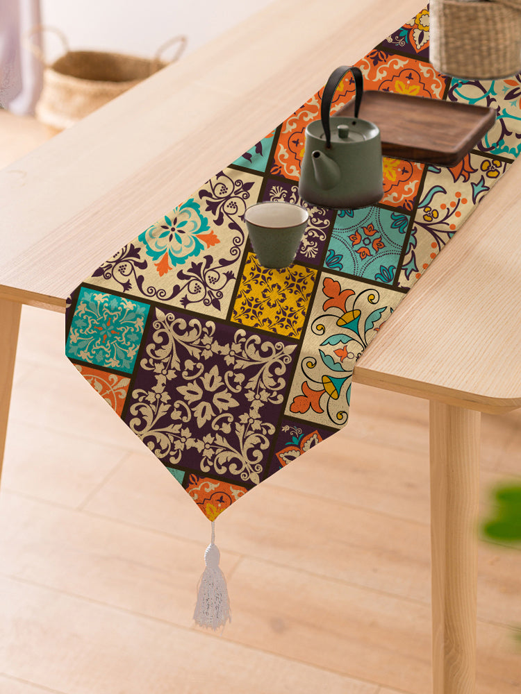 Geometric Cotton Canvas Table Runner With Tassel