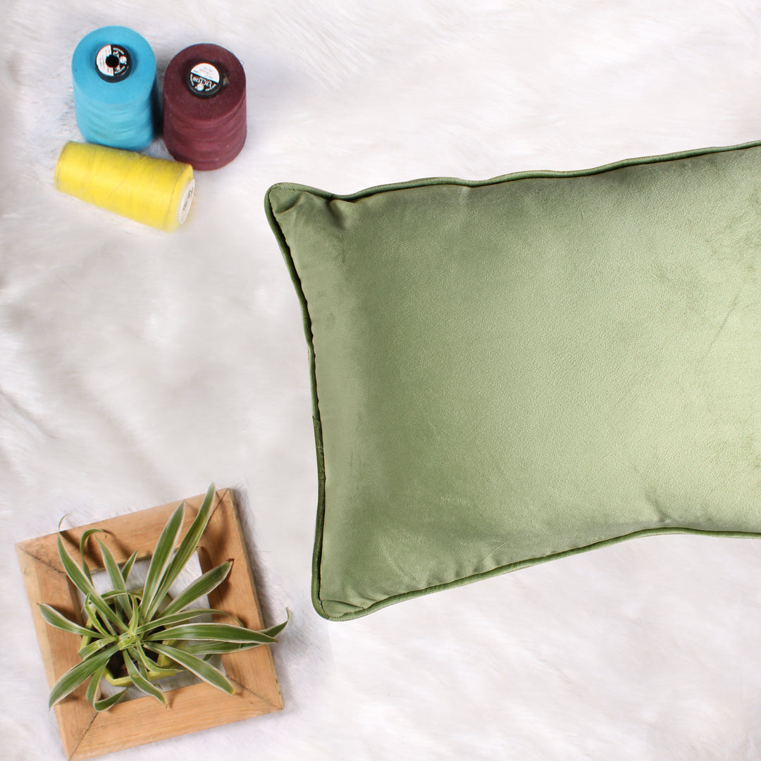 Velvet Cushion Cover With Piping - Perfect for Home Décor Rectangular Set of 2 ,Mehndi