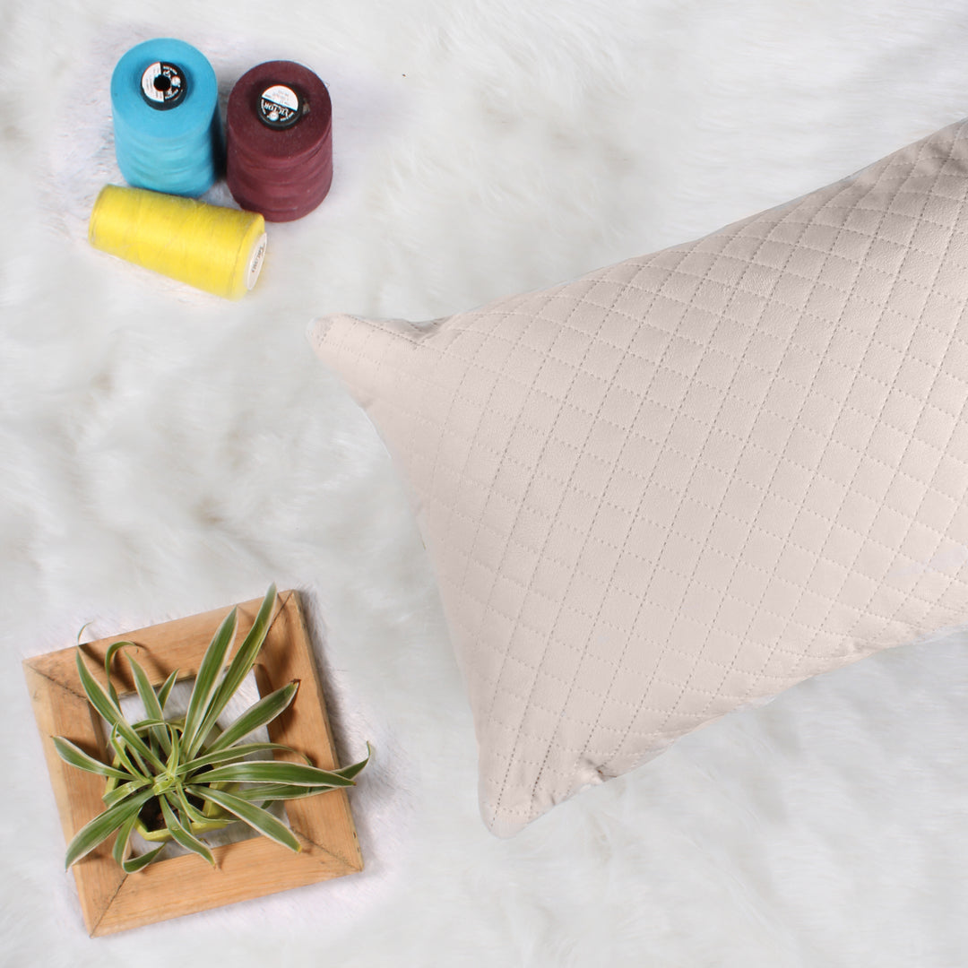 Both Side Quilted Velvet Rectangular Cushion Cover (Set of 2), Beige