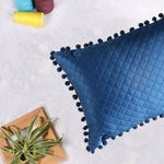 Load image into Gallery viewer, Both Side with PomPom Quilted Velvet Rectangular Cushion Cover (Set of 2), Blue