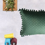 Load image into Gallery viewer, Both Side with PomPom Quilted Velvet Rectangular Cushion Cover (Set of 2), Green
