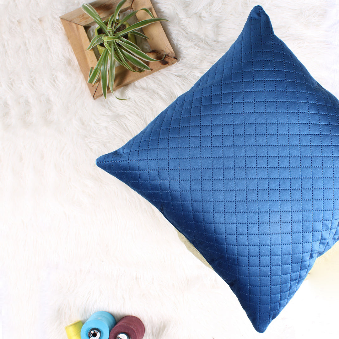 Both Side Quilted Velvet Cushion Cover (Set of 5), Blue