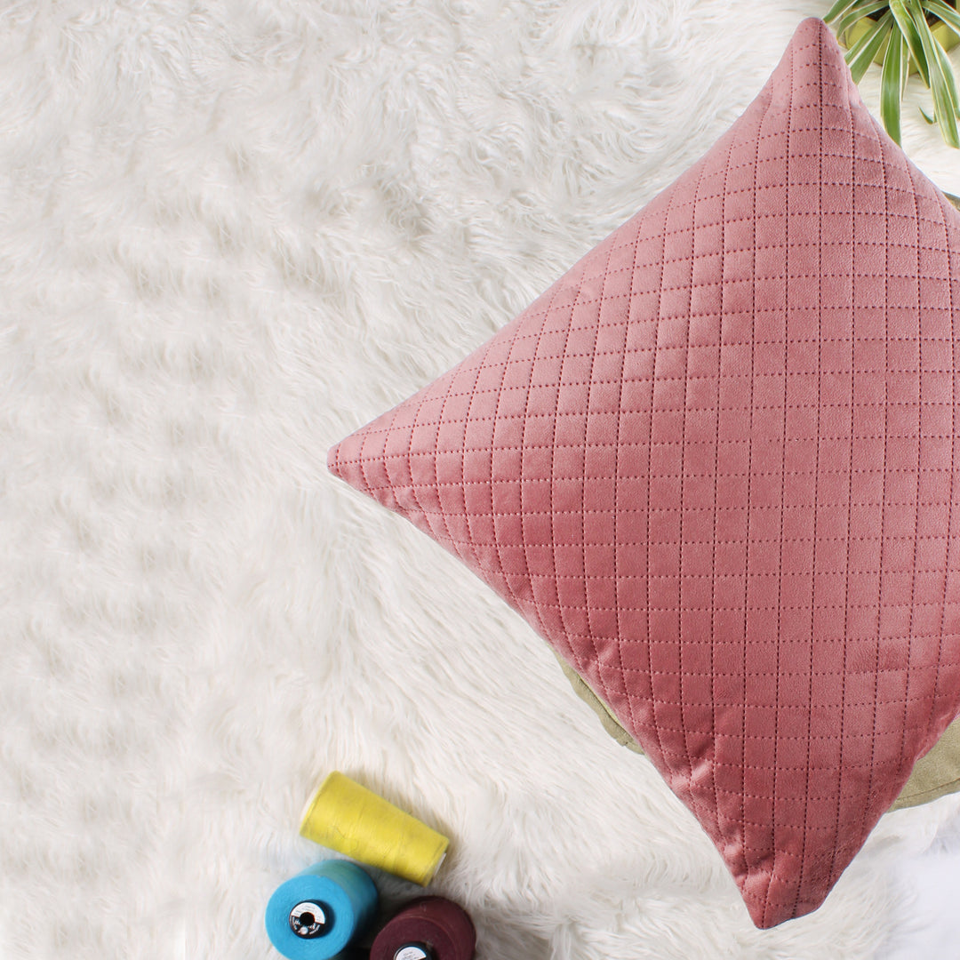 Both Side Quilted Velvet Cushion Cover (Set of 5), Peach