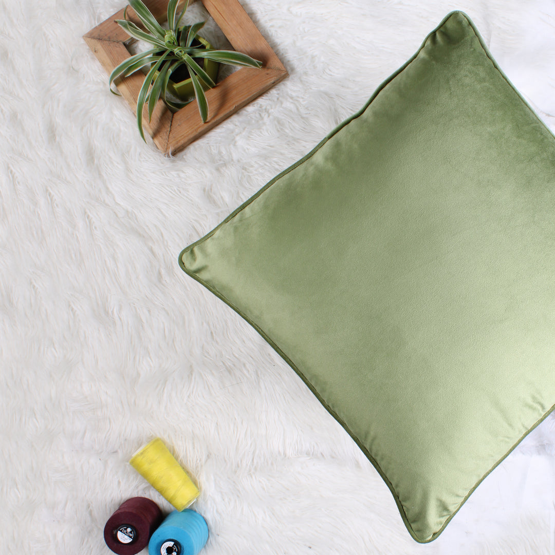 Velvet Cushion Cover With Piping - Perfect for Home Décor Set of 2, Mehndi