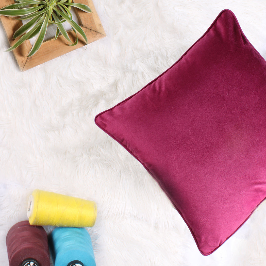 Velvet Cushion Cover With Piping - Perfect for Home Décor Set of 2, Maroon