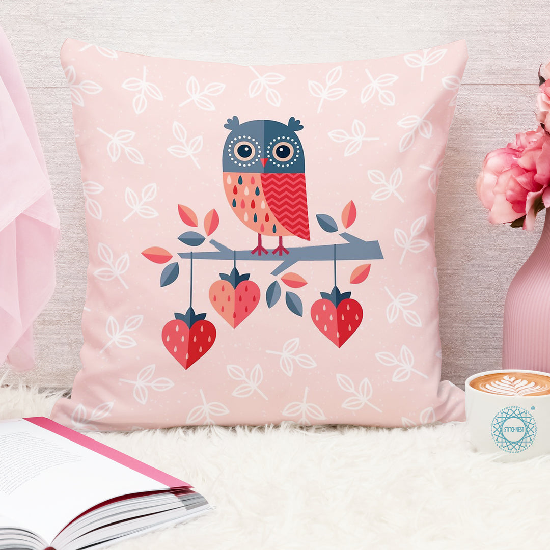 Owl Printed Cotton Canvas Cushion Cover, Pack of 5