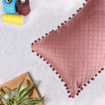 Load image into Gallery viewer, Both Side with PomPom Quilted Velvet Rectangular Cushion Cover (Set of 2), Peach