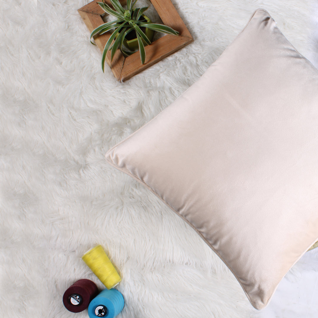 Velvet Cushion Cover With Piping - Perfect for Home Décor Set of 5, Beige