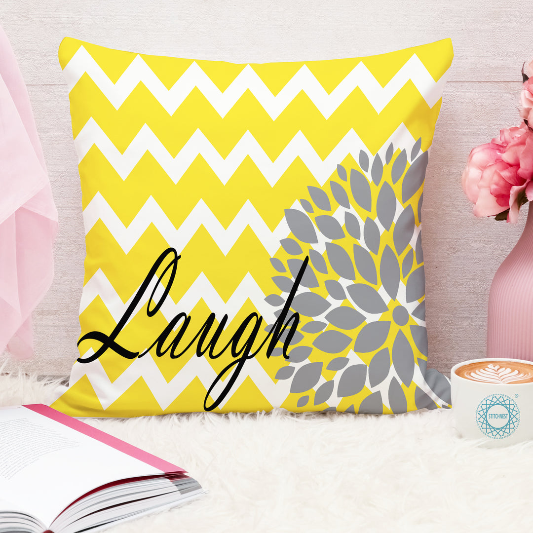 Yellow Bird Floral Printed Canvas Cotton Cushion Covers, Set of 2