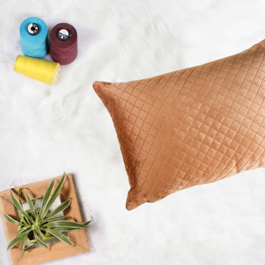 Both Side Quilted Velvet Rectangular Cushion Cover (Set of 2), Brown