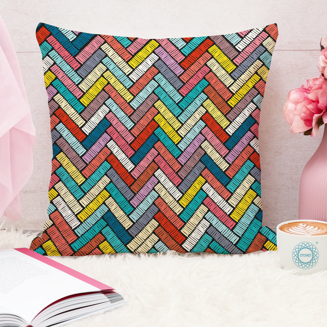 Abstract Printed Cotton Canvas Cushion Covers, Set of 5