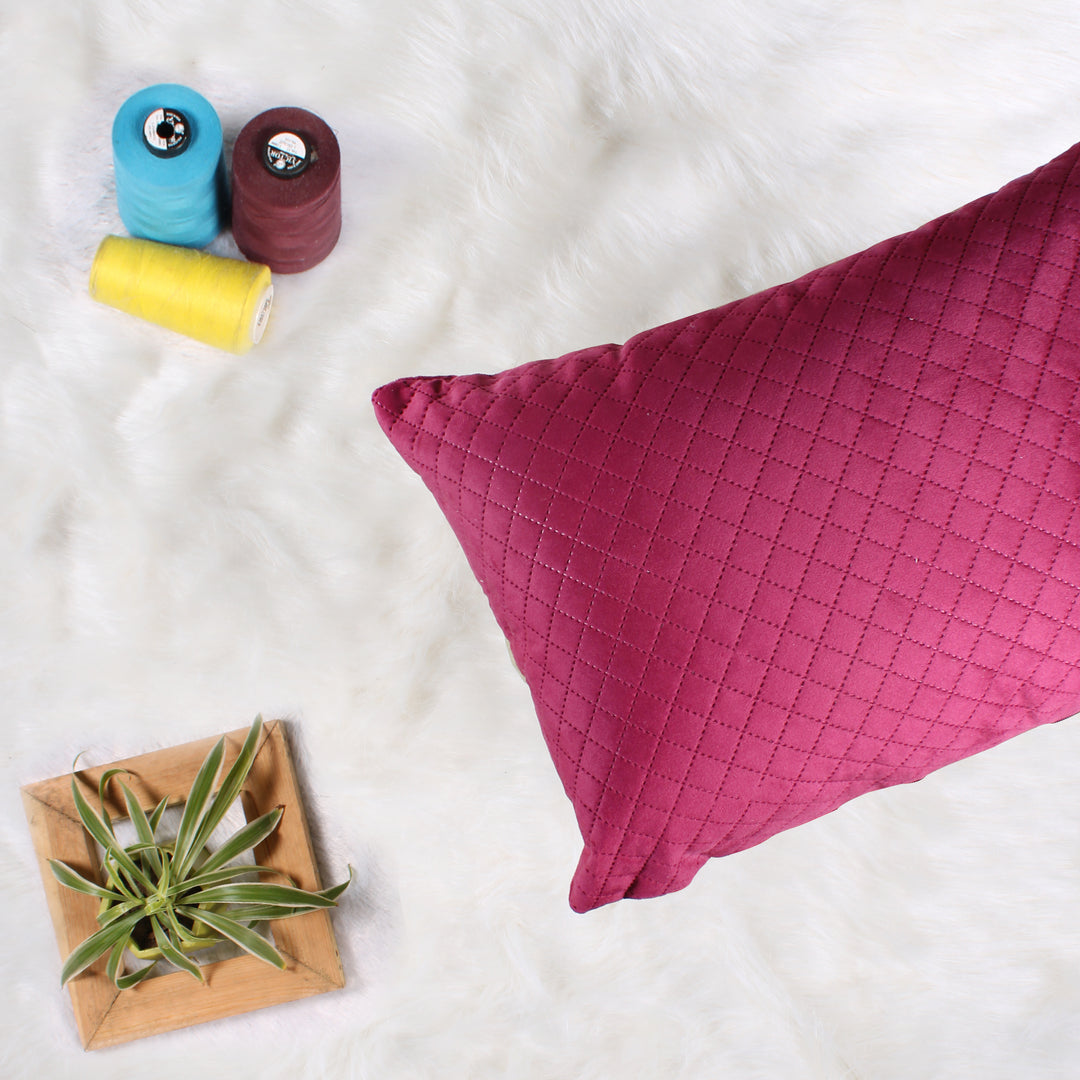 Both Side Quilted Velvet Rectangular Cushion Cover (Set of 2), Maroon