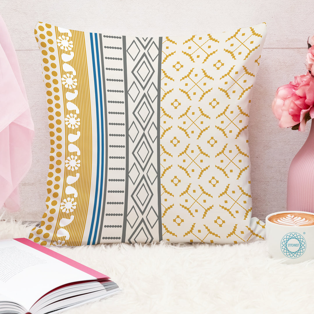 Geometrical Printed Canvas Cotton Cushion Covers, Set of 5