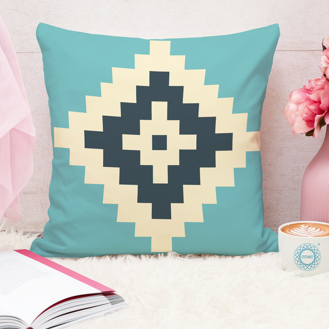 Geometrical Printed Canvas Cotton Cushion Covers, Set of 5 (12 x 12 Inches)