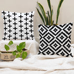 Load image into Gallery viewer, Geometric Black and White Printed Canvas Cotton Cushion Cover, Set of 2 ( 24 x 24 Inches )