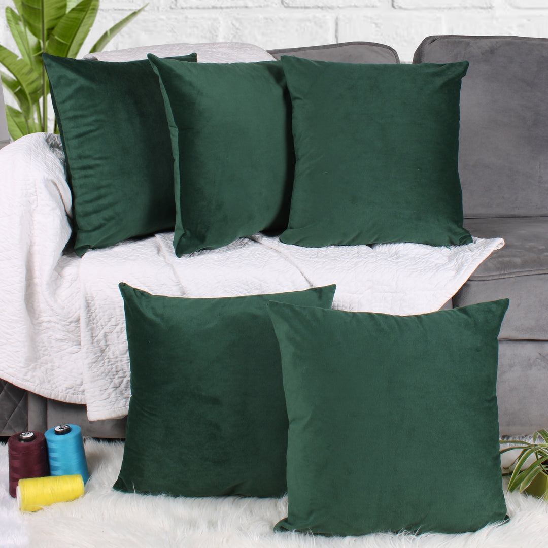 Soft Luxurious Velvet Cushion Covers Set of 5, Green