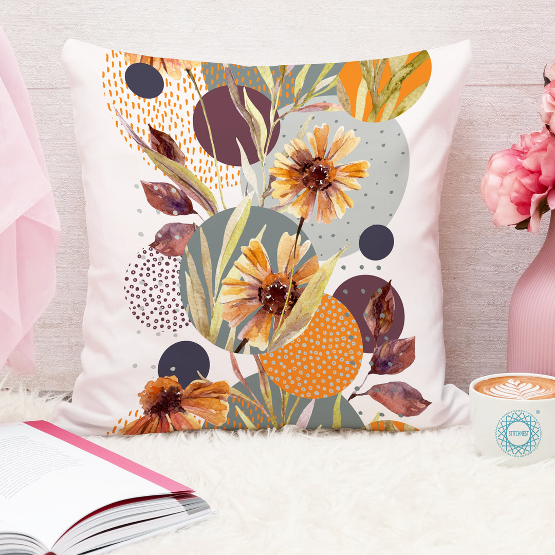 Multi-Color Tulip Printed Canvas Cotton Cushion Covers, Set of 2