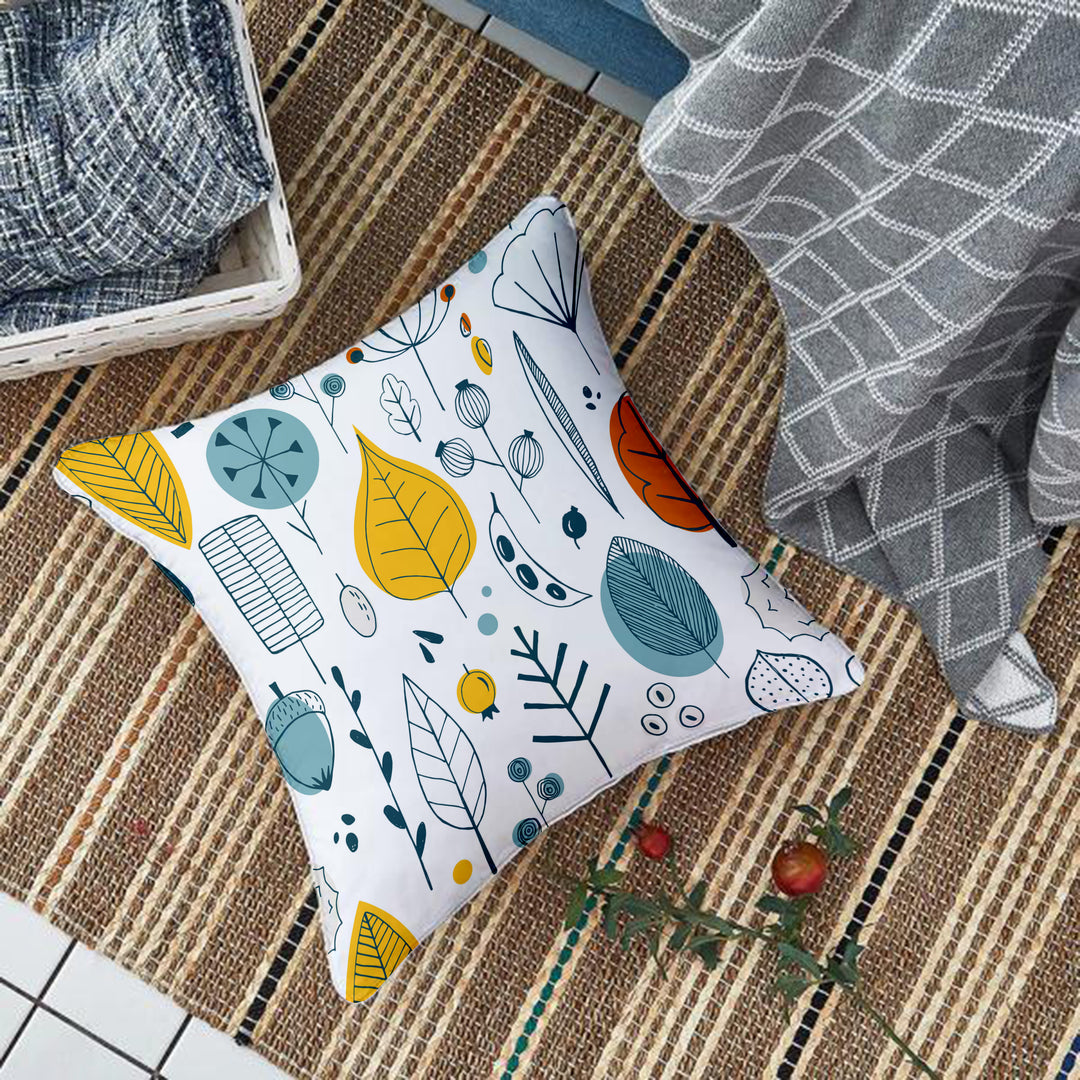 Multi-Color Leaf Printed Canvas Cotton Cushion Covers, Set of 2