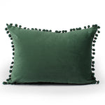 Load image into Gallery viewer, Velvet Cushion Covers Adorned With Pom Poms Rectangular Set of 2 ,Green