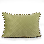 Load image into Gallery viewer, Both Side with PomPom Quilted Velvet Rectangular Cushion Cover (Set of 2), Mehndi